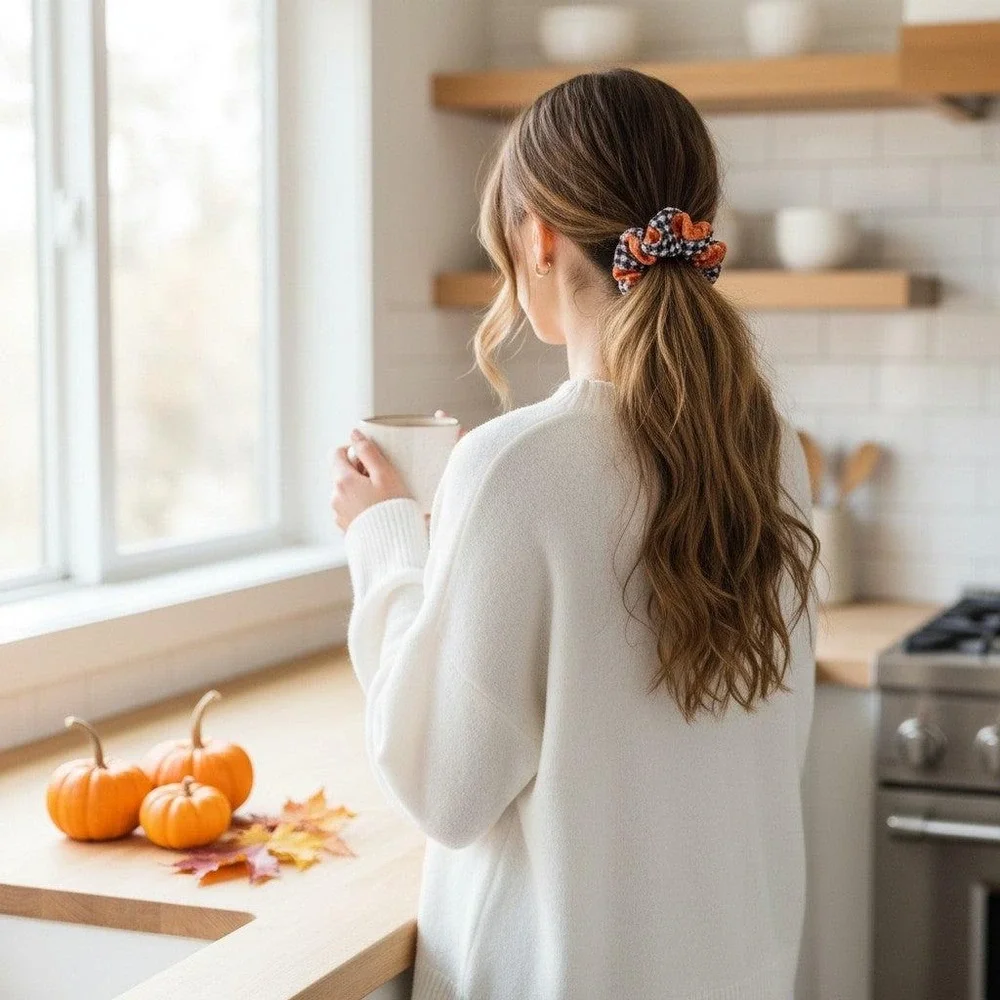 Buffalo Check Pumpkin Hair Scrunchie Accessory